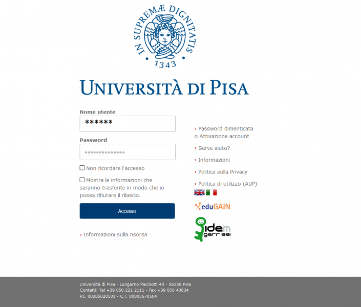 Pagina di login